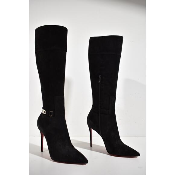 Christian Louboutin Lock Kate Botta 100 Black Suede Knee High Heel Boot 40.5 - Picture 4 of 12